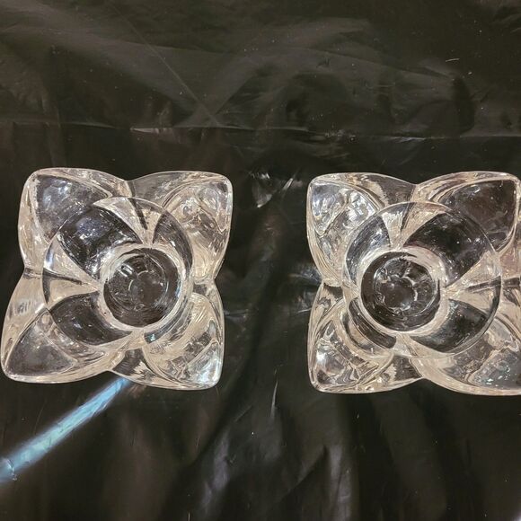 pair of petal Federal Glass Co candleholder clear dinner party table - Picture 6 of 8